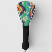 Retro Groovy 70's Regenboog Daisy Naam Golfheadcover (Voorkant)
