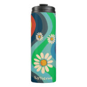 Retro Groovy 70's Regenboog Daisy Naam Thermosbeker (Voorkant)
