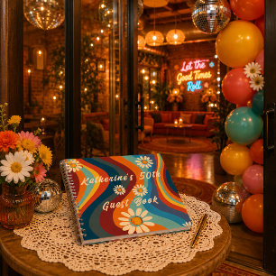 Retro Groovy 70s Regenboog Madelief Verjaardag Gas Notitieboek