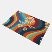 Retro Groovy 70's Regenboog Madeliefje Deurmat (Schuin)