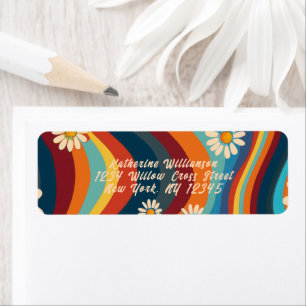 Retro Groovy 70's Regenboog Madeliefje Etiket