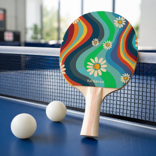 Retro Groovy 70's Regenboog Madeliefje Naam Tafeltennisbatje