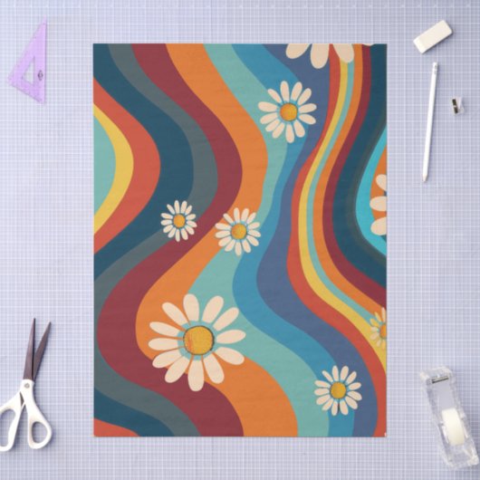 Retro Groovy 70's Regenboog Madeliefje Tissuepapier (Craft)