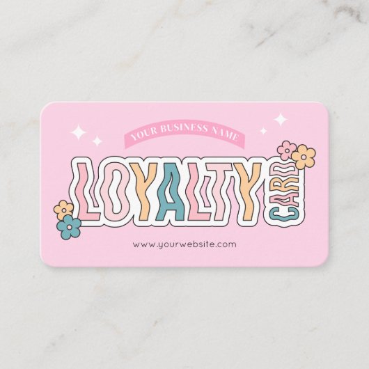 Retro Groovy 70s Roze Esthetische Nagels Salon Log Klantenkaartje (Voorkant)