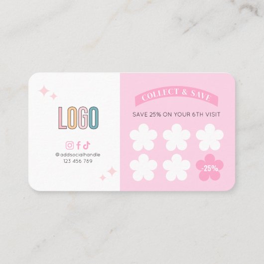 Retro Groovy 70s Roze Esthetische Nagels Salon Log Klantenkaartje (Achterkant)
