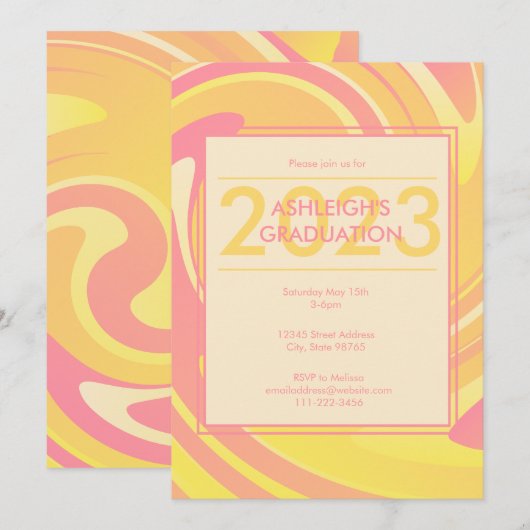 Retro Groovy 70s Roze + Gele Abstracte Zwemelen Kaart (Voorkant / Achterkant)