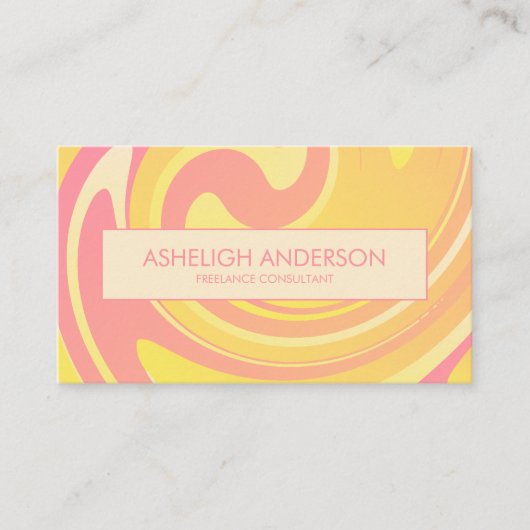 Retro Groovy 70s Roze + Gele Abstracte Zwemelen Visitekaartje (Voorkant)