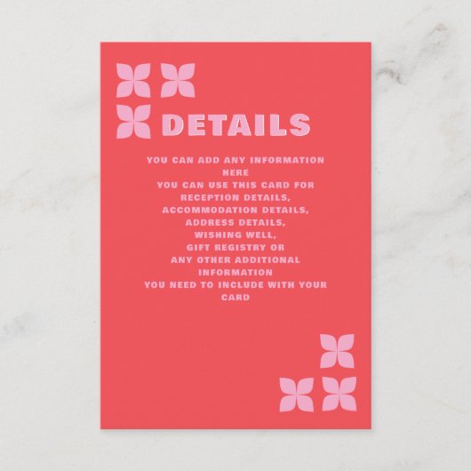 Retro Groovy 70s Roze Rood Bruiloft Informatiekaartje (Voorkant)