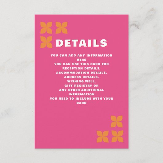 Retro Groovy 70s Roze Sinaasappel bruiloft Informatiekaartje (Voorkant)