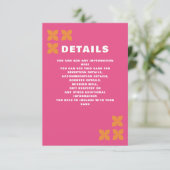 Retro Groovy 70s Roze Sinaasappel bruiloft Informatiekaartje (Staand voorkant)