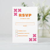 Retro Groovy 70s Roze Sinaasappel bruiloft RSVP Kaartje (Staand voorkant)