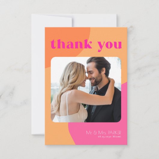 Retro groovy 70's roze sinaasappel multi foto brui bedankkaart (Voorkant)