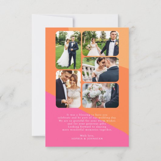 Retro groovy 70's roze sinaasappel multi foto brui bedankkaart (Achterkant)