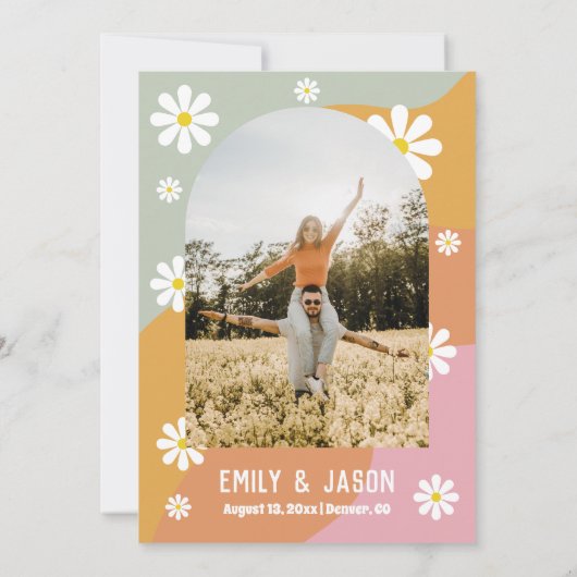 Retro Groovy 70's Save the Date Kaart (Achterkant)