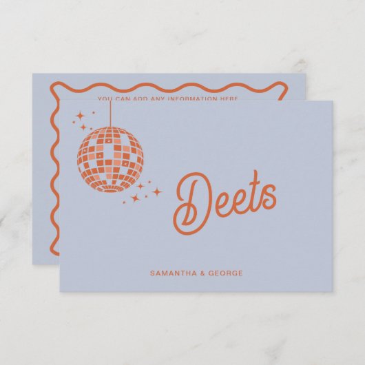 Retro Groovy 70s Schattige Blauw Sinaasappel Disco Informatiekaartje (Voorkant / Achterkant)