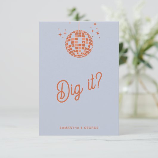 Retro Groovy 70s Schattige Blauw Sinaasappel Disco RSVP Kaartje (Staand voorkant)