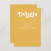 Retro Groovy 70s Schattige geel bruiloft Informatiekaartje (Voorkant / Achterkant)