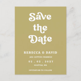 Retro Groovy 70s Schattige Groen Save The Date Aankondigingskaart