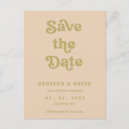 Retro Groovy 70s Schattige Groen Save The Date Aankondigingskaart