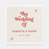 Retro Groovy 70s Schattige Ivoor Rood Bruiloft Servet (Voorkant)