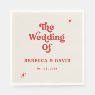 Retro Groovy 70s Schattige Ivoor Rood Bruiloft Servet