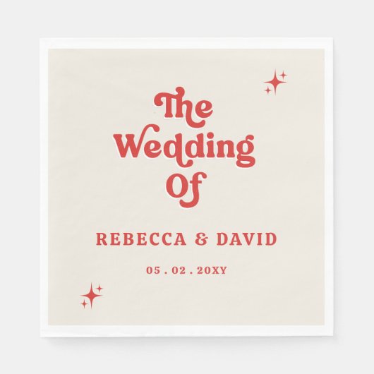 Retro Groovy 70s Schattige Ivoor Rood Bruiloft Servet (Voorkant)