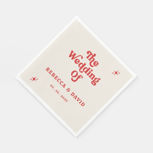 Retro Groovy 70s Schattige Ivoor Rood Bruiloft Servet (Hoek)