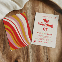 Retro Groovy 70s Schattige Ivoor Rood Roze Bruilof