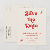 Retro Groovy 70s Schattige Ivoor Rood Roze Save Th Aankondigingskaart (Voorkant / Achterkant)