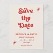 Retro Groovy 70s Schattige Ivoor Rood Roze Save Th Aankondigingskaart (Voorkant)