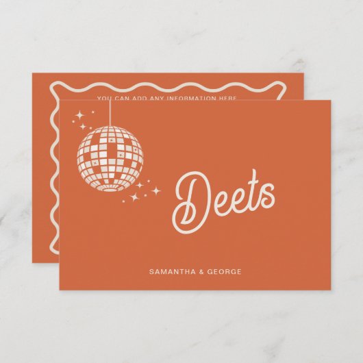 Retro Groovy 70s Schattige Ivoor Sinaasappel Disco Informatiekaartje (Voorkant / Achterkant)