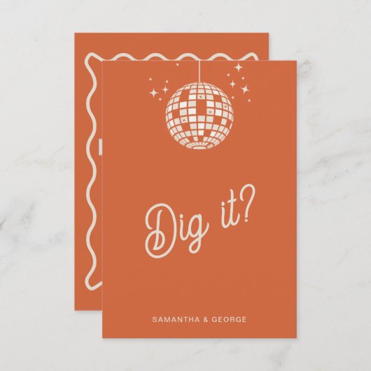 Retro Groovy 70s Schattige Ivoor Sinaasappel Disco RSVP Kaartje (Voorkant / Achterkant)