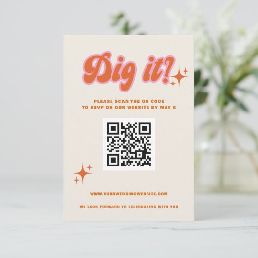 Retro Groovy 70s Schattige Ivoor Sinaasappel Roze  RSVP Kaartje (Staand voorkant)