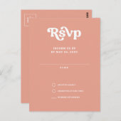 Retro Groovy 70s Schattige Roze Blush QR RSVP Briefkaart (Voorkant / Achterkant)