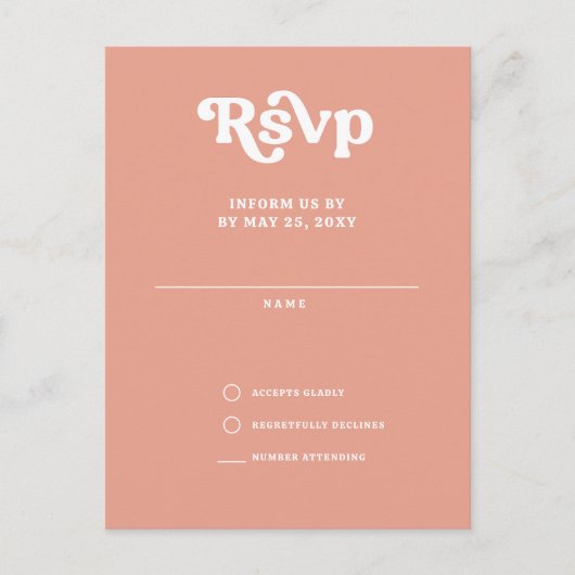 Retro Groovy 70s Schattige Roze Blush QR RSVP Briefkaart (Voorkant)