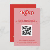 Retro Groovy 70s Schattige Roze en Rode QR-code RSVP Kaartje (Voorkant / Achterkant)