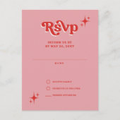 Retro Groovy 70s Schattige Roze en Rode RSVP Briefkaart (Voorkant)