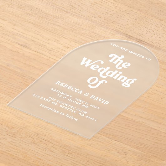 Retro Groovy 70s Schattige Roze Groen Geel Bruilof Acryl Uitnodigingen (Laagn)