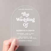 Retro Groovy 70s Schattige Roze Groen Geel Bruilof Acryl Uitnodigingen (Insitu (Draagbaar))