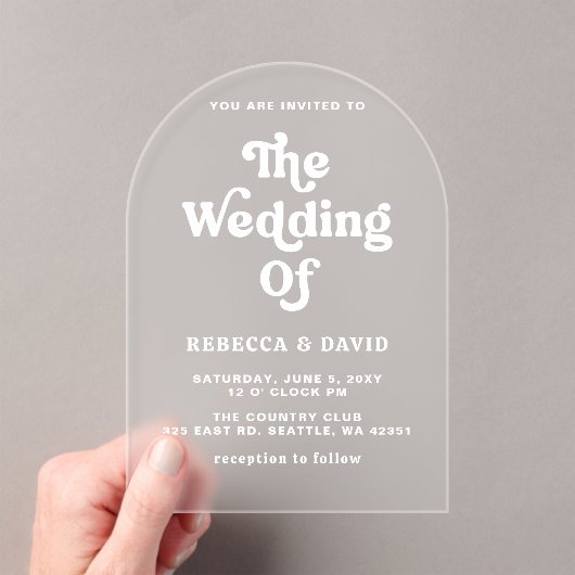 Retro Groovy 70s Schattige Roze Groen Geel Bruilof Acryl Uitnodigingen (Insitu (Draagbaar))