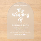 Retro Groovy 70s Schattige Roze Groen Geel Bruilof Acryl Uitnodigingen (Voorkant)