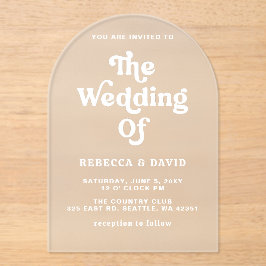 Retro Groovy 70s Schattige Roze Groen Geel Bruilof Acryl Uitnodigingen