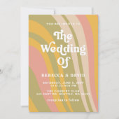 Retro Groovy 70s Schattige Roze Groen Geel Bruilof Kaart (Voorkant)