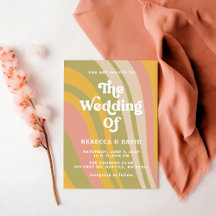 Retro Groovy 70s Schattige Roze Groen Geel Bruilof