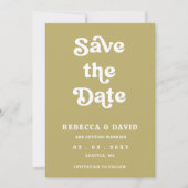 Retro Groovy 70s Schattigee Groene Bruiloft Save The Date (Voorkant)