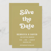 Retro Groovy 70s Schattigee Groene Bruiloft Save The Date (Voorkant / Achterkant)