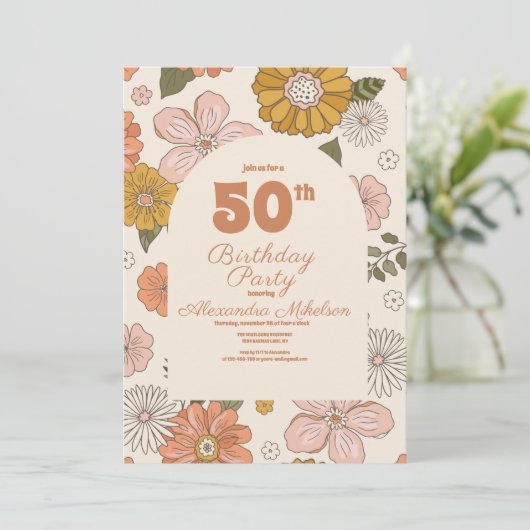 Retro Groovy 70's thema 50e verjaardag Kaart (Staand voorkant)