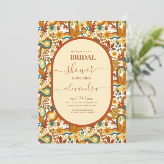 Retro Groovy 70's thema bruiloft uitnodiging (Staand voorkant)