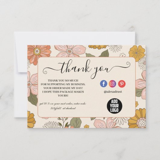 Retro Groovy 70's Thema Business Bedankkaart (Voorkant)