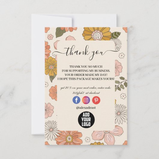 Retro Groovy 70's Thema Business Bedankkaart (Voorkant)